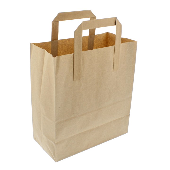 7X11X9 BROWN KRFT PAPER BAG WITH PAPER TAPE HANDLES 70GSM