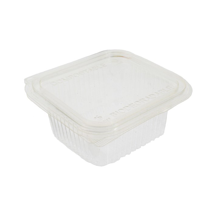 370cc clear PLA compostable salad container 126x117x56mm 14x50s