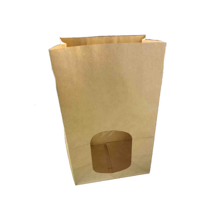  BROWN RIBBED TREAT BAG WITH WINDOW (L)150mm (W)95mm (H)250mm