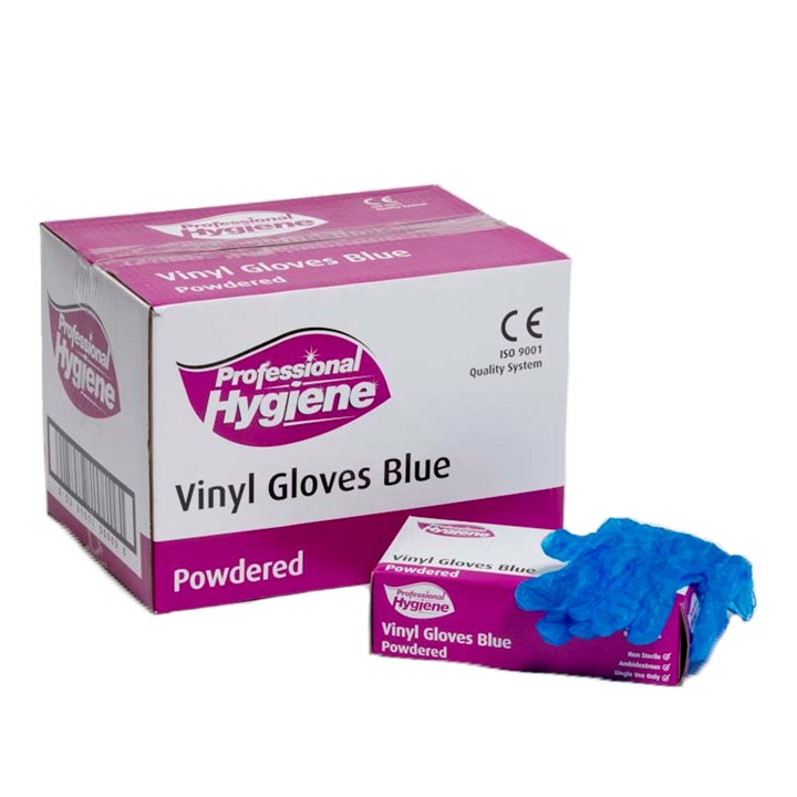 Professional Hygiene Vinyl Blue Powdered Gloves